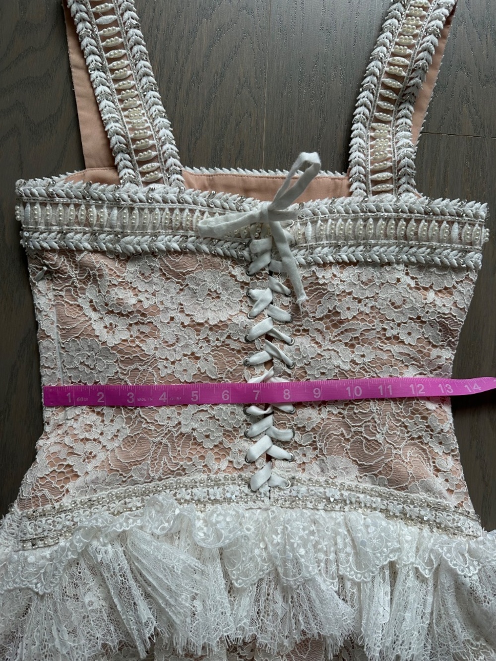 Alice + Olivia ZENA Off White Lace Maxi Dress Tiered Embellished Wedding Size 2 - Picture 8 of 11